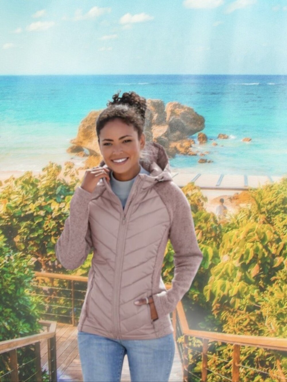 #K153 Women's Dusty Rose Quilted Hoodie Jacket